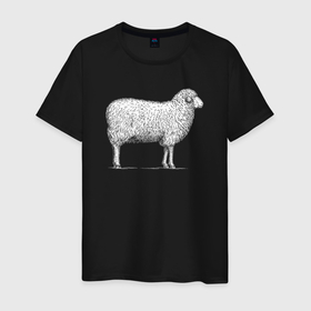 Мужская футболка хлопок с принтом Белая овечка в Курске, 100% хлопок | прямой крой, круглый вырез горловины, длина до линии бедер, слегка спущенное плечо. | 