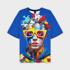 Мужская футболка oversize 3D с принтом Мальчик из пазлов в Екатеринбурге,  |  | Тематика изображения на принте: 