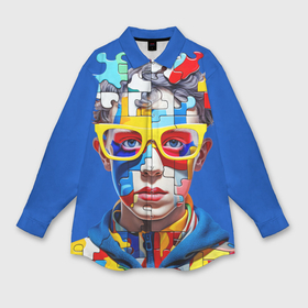Мужская рубашка oversize 3D с принтом Мальчик из пазлов в Екатеринбурге,  |  | Тематика изображения на принте: 