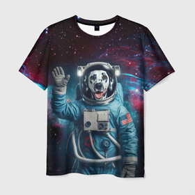Мужская футболка 3D с принтом Далматинец бравый космонавт   нейросеть , 100% полиэфир | прямой крой, круглый вырез горловины, длина до линии бедер | 