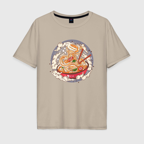 Мужская футболка хлопок Oversize с принтом Тарелка с супом рамен в Кировске, 100% хлопок | свободный крой, круглый ворот, “спинка” длиннее передней части | 