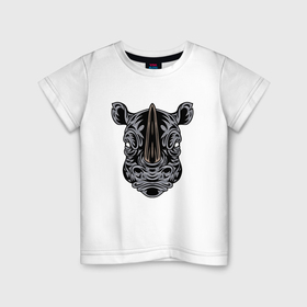 Детская футболка хлопок с принтом Носорог   голова в Кировске, 100% хлопок | круглый вырез горловины, полуприлегающий силуэт, длина до линии бедер | 