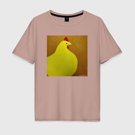 Мужская футболка хлопок Oversize с принтом Пушистая курица в Екатеринбурге, 100% хлопок | свободный крой, круглый ворот, “спинка” длиннее передней части | 