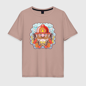 Мужская футболка хлопок Oversize с принтом Храбрый пожарный с усами , 100% хлопок | свободный крой, круглый ворот, “спинка” длиннее передней части | 