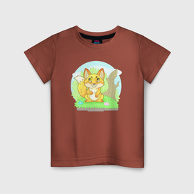 Детская футболка хлопок с принтом Забавная маленькая лиса в Курске, 100% хлопок | круглый вырез горловины, полуприлегающий силуэт, длина до линии бедер | 