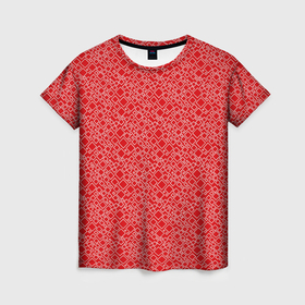 Женская футболка 3D с принтом Красный паттерн ромбы в Кировске, 100% полиэфир ( синтетическое хлопкоподобное полотно) | прямой крой, круглый вырез горловины, длина до линии бедер | 