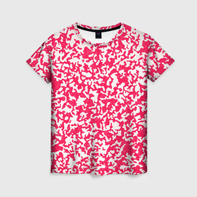 Женская футболка 3D с принтом Пятнистый бело розовый в Екатеринбурге, 100% полиэфир ( синтетическое хлопкоподобное полотно) | прямой крой, круглый вырез горловины, длина до линии бедер | 