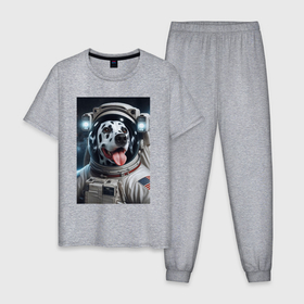 Мужская пижама хлопок с принтом Космонавт далматинец в скафандре   нейросеть в Санкт-Петербурге, 100% хлопок | брюки и футболка прямого кроя, без карманов, на брюках мягкая резинка на поясе и по низу штанин
 | 