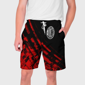 Мужские шорты 3D с принтом AC Milan sport grunge ,  полиэстер 100% | прямой крой, два кармана без застежек по бокам. Мягкая трикотажная резинка на поясе, внутри которой широкие завязки. Длина чуть выше колен | Тематика изображения на принте: 