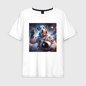Мужская футболка хлопок Oversize с принтом Портрет далматинца космонавта   нейросеть в Кировске, 100% хлопок | свободный крой, круглый ворот, “спинка” длиннее передней части | 