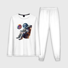 Мужская пижама с лонгсливом хлопок с принтом Dalmatian cosmonaut in a leather armchair в Кировске,  |  | 