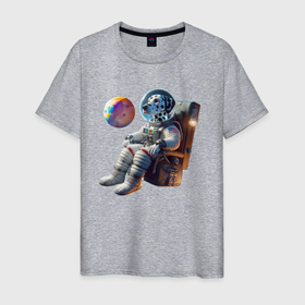 Мужская футболка хлопок с принтом Dalmatian cosmonaut in a leather armchair в Санкт-Петербурге, 100% хлопок | прямой крой, круглый вырез горловины, длина до линии бедер, слегка спущенное плечо. | 