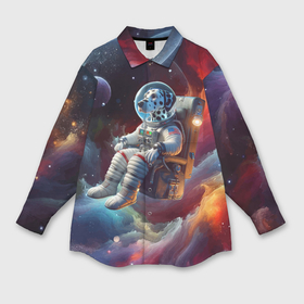 Мужская рубашка oversize 3D с принтом Космонавт далматинец в неоновой галактике в Кировске,  |  | Тематика изображения на принте: 