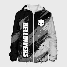 Мужская куртка 3D с принтом Helldivers 2   монохромные брызги в городе Новоалтайск, ткань верха — 100% полиэстер, подклад — флис | прямой крой, подол и капюшон оформлены резинкой с фиксаторами, два кармана без застежек по бокам, один большой потайной карман на груди. Карман на груди застегивается на липучку | 