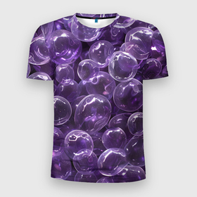 Мужская футболка 3D Slim с принтом Фиолетовые пузыри в Екатеринбурге, 100% полиэстер с улучшенными характеристиками | приталенный силуэт, круглая горловина, широкие плечи, сужается к линии бедра | Тематика изображения на принте: 