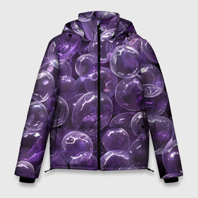 Мужская зимняя куртка 3D с принтом Фиолетовые пузыри в Екатеринбурге, верх — 100% полиэстер; подкладка — 100% полиэстер; утеплитель — 100% полиэстер | длина ниже бедра, свободный силуэт Оверсайз. Есть воротник-стойка, отстегивающийся капюшон и ветрозащитная планка. 

Боковые карманы с листочкой на кнопках и внутренний карман на молнии. | Тематика изображения на принте: 