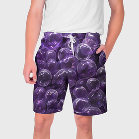 Мужские шорты 3D с принтом Фиолетовые пузыри ,  полиэстер 100% | прямой крой, два кармана без застежек по бокам. Мягкая трикотажная резинка на поясе, внутри которой широкие завязки. Длина чуть выше колен | 