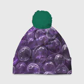 Шапка 3D c помпоном с принтом Фиолетовые пузыри в Белгороде, 100% полиэстер | универсальный размер, печать по всей поверхности изделия | 