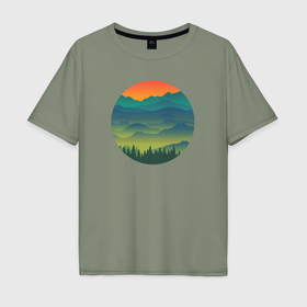 Мужская футболка хлопок Oversize с принтом Кошачьи вершины гор в Новосибирске, 100% хлопок | свободный крой, круглый ворот, “спинка” длиннее передней части | 