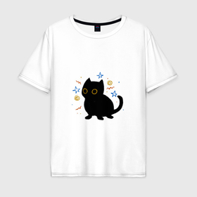 Мужская футболка хлопок Oversize с принтом Black cat в Новосибирске, 100% хлопок | свободный крой, круглый ворот, “спинка” длиннее передней части | 