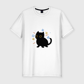 Мужская футболка хлопок Slim с принтом Black cat в Новосибирске, 92% хлопок, 8% лайкра | приталенный силуэт, круглый вырез ворота, длина до линии бедра, короткий рукав | 