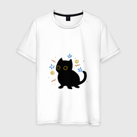 Мужская футболка хлопок с принтом Black cat в Курске, 100% хлопок | прямой крой, круглый вырез горловины, длина до линии бедер, слегка спущенное плечо. | 