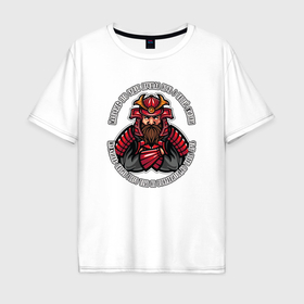 Мужская футболка хлопок Oversize с принтом Логотип с самураем в Белгороде, 100% хлопок | свободный крой, круглый ворот, “спинка” длиннее передней части | 