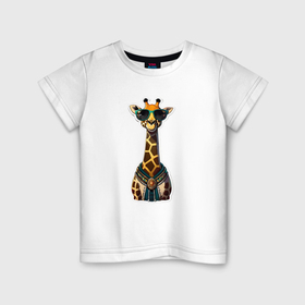 Детская футболка хлопок с принтом Милый жираф в очках в Санкт-Петербурге, 100% хлопок | круглый вырез горловины, полуприлегающий силуэт, длина до линии бедер | Тематика изображения на принте: 