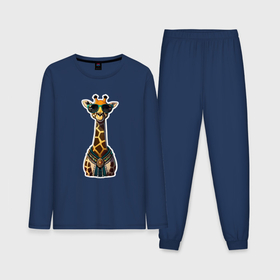 Мужская пижама с лонгсливом хлопок с принтом Милый жираф в очках ,  |  | Тематика изображения на принте: 