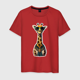 Мужская футболка хлопок с принтом Милый жираф в очках , 100% хлопок | прямой крой, круглый вырез горловины, длина до линии бедер, слегка спущенное плечо. | Тематика изображения на принте: 