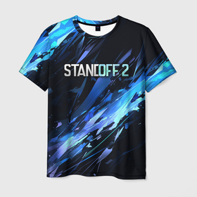 Мужская футболка 3D с принтом Синие осколки   Стендофф 2 в Кировске, 100% полиэфир | прямой крой, круглый вырез горловины, длина до линии бедер | 
