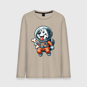 Мужской лонгслив хлопок с принтом Dalmatian cosmonaut puppy with a bone , 100% хлопок |  | 