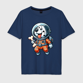 Мужская футболка хлопок Oversize с принтом Dalmatian cosmonaut puppy with a bone , 100% хлопок | свободный крой, круглый ворот, “спинка” длиннее передней части | 
