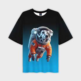 Мужская футболка oversize 3D с принтом Далматинец космонавт в открытом космосе в Тюмени,  |  | 