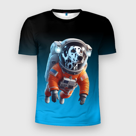 Мужская футболка 3D Slim с принтом Далматинец космонавт в открытом космосе в Белгороде, 100% полиэстер с улучшенными характеристиками | приталенный силуэт, круглая горловина, широкие плечи, сужается к линии бедра | 
