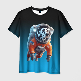 Мужская футболка 3D с принтом Далматинец космонавт в открытом космосе в Курске, 100% полиэфир | прямой крой, круглый вырез горловины, длина до линии бедер | 