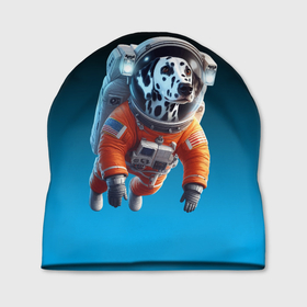 Шапка 3D с принтом Далматинец космонавт в открытом космосе в Курске, 100% полиэстер | универсальный размер, печать по всей поверхности изделия | 