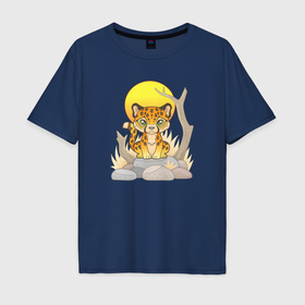 Мужская футболка хлопок Oversize с принтом Милый маленький гепард в Курске, 100% хлопок | свободный крой, круглый ворот, “спинка” длиннее передней части | 