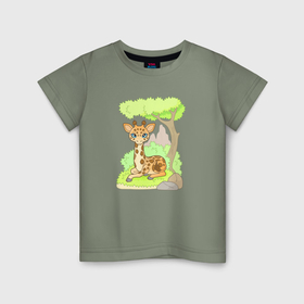 Детская футболка хлопок с принтом Милый маленький жираф в Курске, 100% хлопок | круглый вырез горловины, полуприлегающий силуэт, длина до линии бедер | Тематика изображения на принте: 