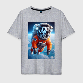 Мужская футболка хлопок Oversize с принтом Далматинец бравый космонавт   нейросеть в Тюмени, 100% хлопок | свободный крой, круглый ворот, “спинка” длиннее передней части | 