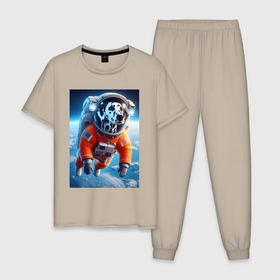 Мужская пижама хлопок с принтом Далматинец бравый космонавт   нейросеть в Тюмени, 100% хлопок | брюки и футболка прямого кроя, без карманов, на брюках мягкая резинка на поясе и по низу штанин
 | 
