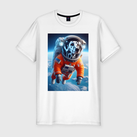 Мужская футболка хлопок Slim с принтом Далматинец бравый космонавт   нейросеть в Новосибирске, 92% хлопок, 8% лайкра | приталенный силуэт, круглый вырез ворота, длина до линии бедра, короткий рукав | 