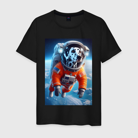 Мужская футболка хлопок с принтом Далматинец бравый космонавт   нейросеть в Новосибирске, 100% хлопок | прямой крой, круглый вырез горловины, длина до линии бедер, слегка спущенное плечо. | Тематика изображения на принте: 