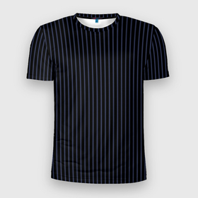 Мужская футболка 3D Slim с принтом Тёмный синий в полоску в Тюмени, 100% полиэстер с улучшенными характеристиками | приталенный силуэт, круглая горловина, широкие плечи, сужается к линии бедра | Тематика изображения на принте: 