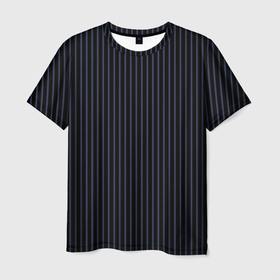 Мужская футболка 3D с принтом Тёмный синий в полоску в Курске, 100% полиэфир | прямой крой, круглый вырез горловины, длина до линии бедер | 