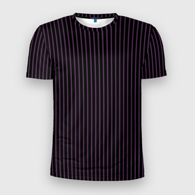 Мужская футболка 3D Slim с принтом Тёмный фиолетовый в полоску , 100% полиэстер с улучшенными характеристиками | приталенный силуэт, круглая горловина, широкие плечи, сужается к линии бедра | 