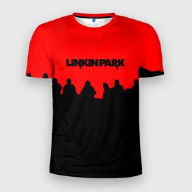 Мужская футболка 3D Slim с принтом Linkin park rock team в Санкт-Петербурге, 100% полиэстер с улучшенными характеристиками | приталенный силуэт, круглая горловина, широкие плечи, сужается к линии бедра | 