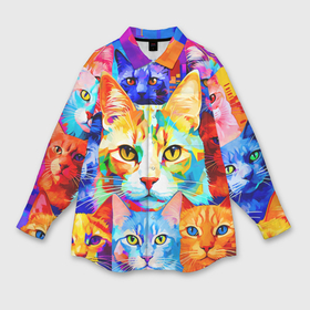 Мужская рубашка oversize 3D с принтом Яркие разноцветные коты ,  |  | 