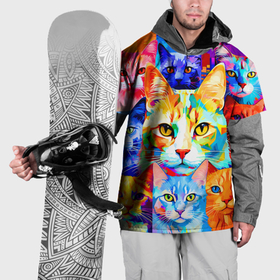 Накидка на куртку 3D с принтом Яркие разноцветные коты в Белгороде, 100% полиэстер |  | Тематика изображения на принте: 