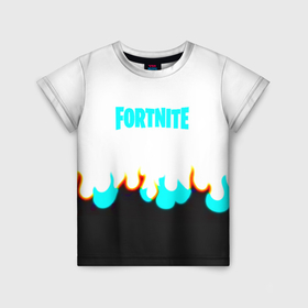Детская футболка 3D с принтом Fortnite epic game fire в Курске, 100% гипоаллергенный полиэфир | прямой крой, круглый вырез горловины, длина до линии бедер, чуть спущенное плечо, ткань немного тянется | Тематика изображения на принте: 